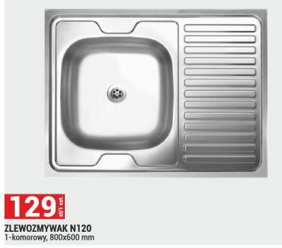 Zlewozmywak N120 1-komorowy, 800x600 mm promocja w Merkury Market