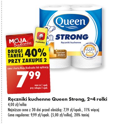 Papierowy Ręcznik kuchenny strong 102 listki Queen (Biedronka) promocja w Biedronka