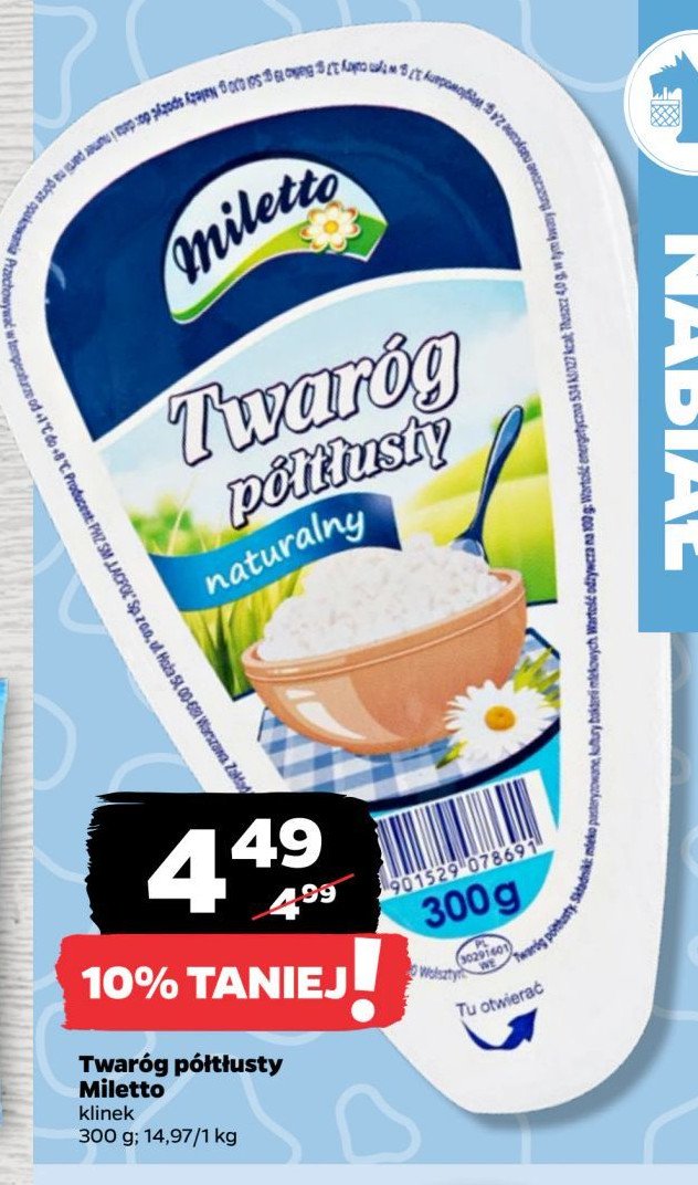 Twaróg półtłusty klinek Miletto promocja w Netto