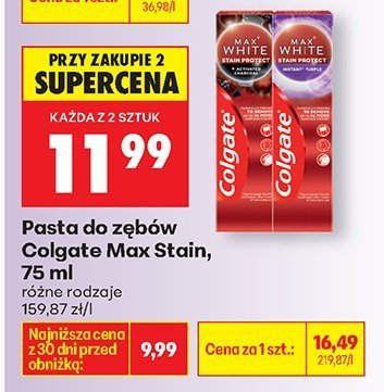 Pasta do zębów Max Stain, różne rodzaje promocja w Biedronka