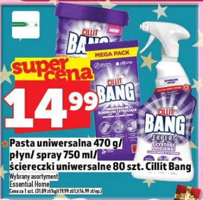 Pasta uniwersalna 470 g / płyn / spray 750 ml / Ściereczki uniwersalne 80 szt. Cillit Bang promocja w TOPAZ