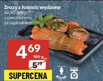 Zrazy z łososia wędzone z pieczarkami ze szpinakiem promocja w Delikatesy Centrum