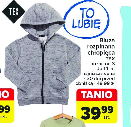 Bluza chłopięca rozpinana 3-14 lat Tex promocja