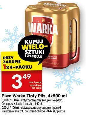 Piwo Warka Złoty Pils, 4x500 ml promocja w Twój Market