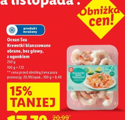 Krewetki blanszowane obrane Ocean Sea bez głowy z ogonkiem promocja w Lidl