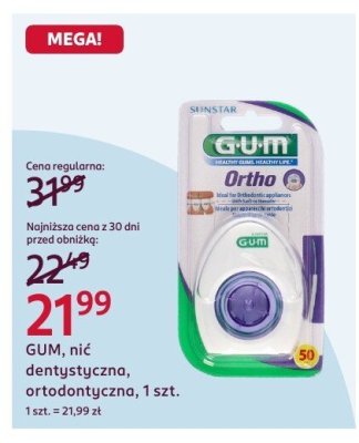 Nić dentystyczna GUM, nić dentystyczna, ortodontyczna, 1 szt. promocja w Rossmann