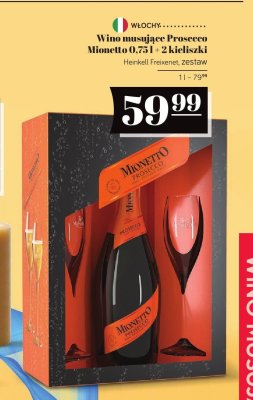 Wino musujące Prosecco Mionetto 0,75 l + 2 kieliszki promocja w POLOmarket
