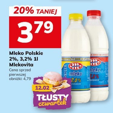 Mleko Polskie Mlekovita 2%, 3,2% 1l promocja w Hitpol