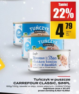 Tuńczyk w puszce CARREFOUR CLASSIC, SIMPL promocja w Supeco