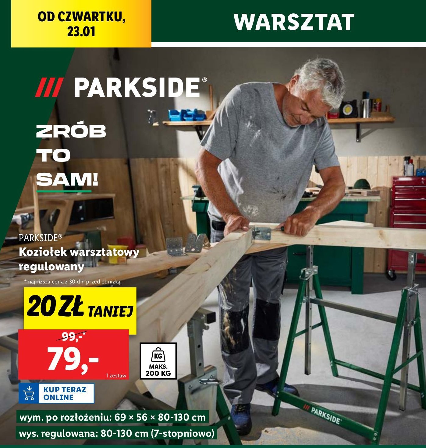 Koziołek warsztatowy Parkside promocja w Lidl