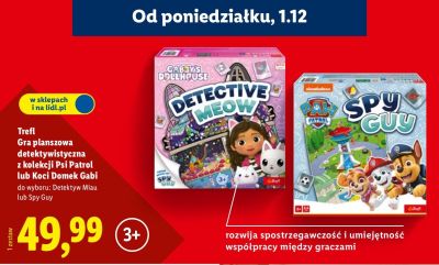 Gra planszowa detektywistyczna Trefl z kolekcji Psi Patrol lub Koci Domek Gabi promocja w Lidl