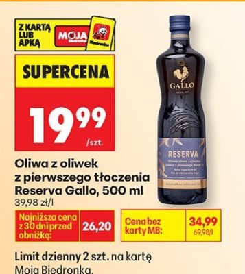 Oliwa z oliwek z pierwszego tłoczenia Reserva Gallo, 500 ml promocja w Biedronka