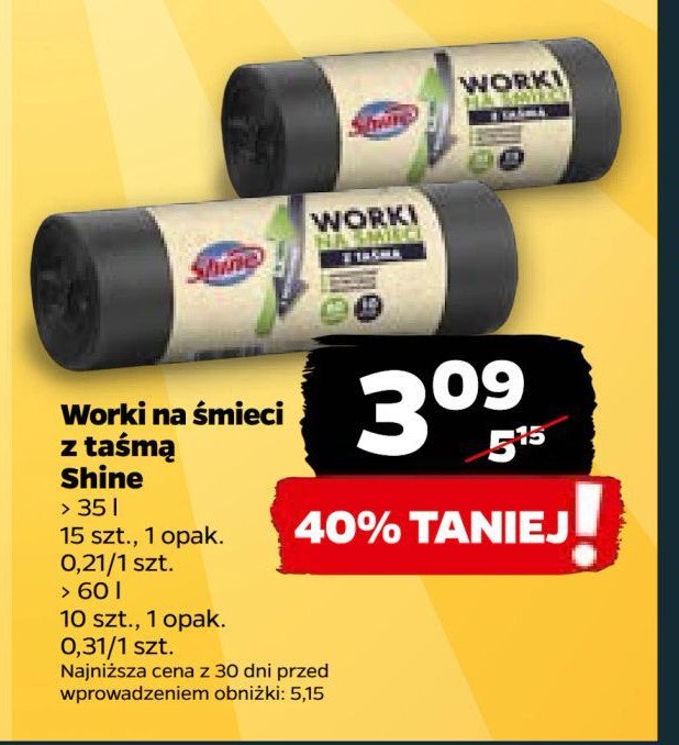 Worki na śmieci z taśmą 35 l Shine classic promocja