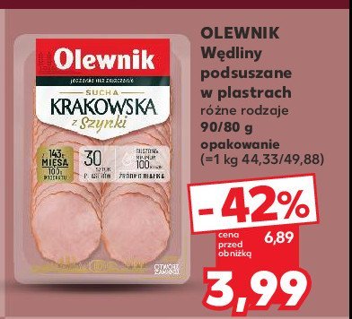 Kie艂basa krakowska sucha z szynki Olewnik promocja