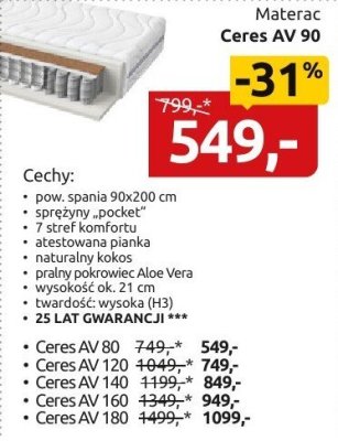 Materac Ceres AV 90 promocja w Black Red White