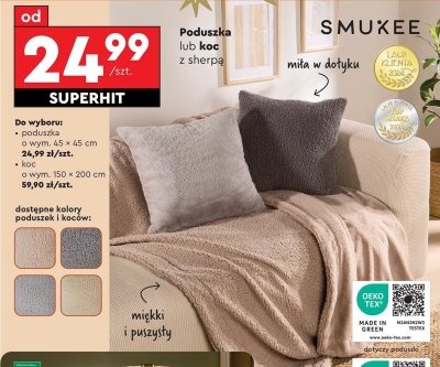 Poduszka z sherpą, różne wzory promocja w Biedronka