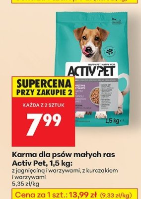 Karma dla psów małych ras Activ Pet, 1,5 kg: z jagnięciną i warzywami, z kurczakiem i warzywami promocja w Biedronka