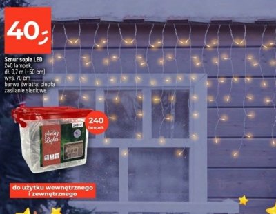 Lampki LED Sznur sople LED 240 lampek, dł. 9,7 m (+ 50 cm), wys. 70 cm, barwa światła: ciepła, zasilanie sieciowe promocja w Dealz