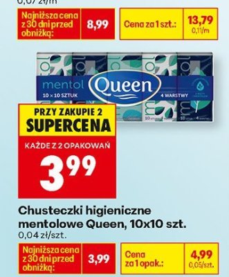 Chusteczki higieniczne mentolowe Queen 10x10 szt. promocja w Biedronka