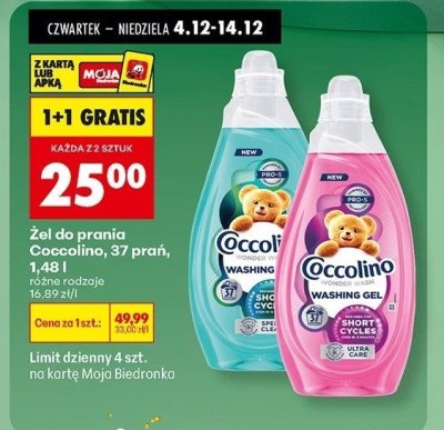 Żel do prania Coccolino, 37 prań, 1,48 l różne rodzaje promocja w Biedronka
