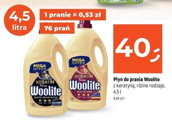 Płyn do prania dark Woolite keratin promocja w Dealz