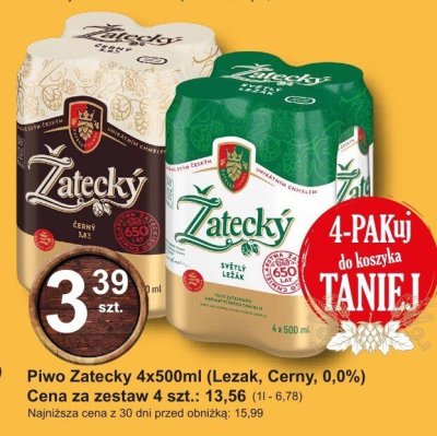 Piwo Żatecky 4x500ml (Lezak, Cerny, 0,0%) promocja w Hitpol