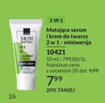 Serum i krem do twarzy 2 w 1 AVON SKIN MATTIFY Vit E + Cucumber Extract Serum + Cream promocja w AVON