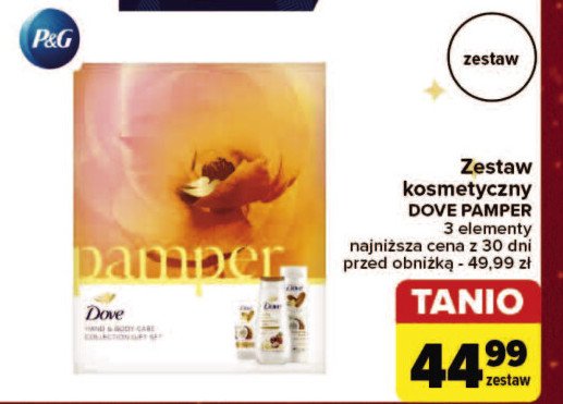 Zestaw w pudełku pamper shea butter: balsam do ciała 250ml + żel pod prysznic 225ml + krem do rąk 75ml Dove zestaw promocja w Carrefour Market