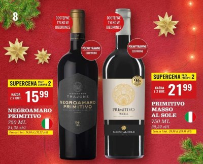 Wino Primitivo Masso al Sole 750ml promocja w Biedronka