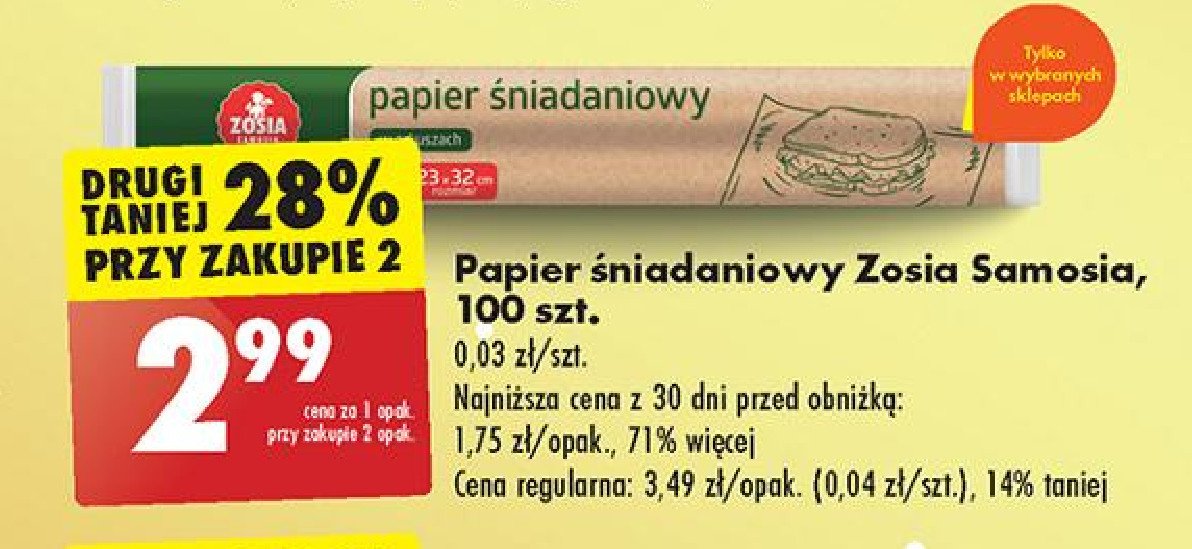 Papier śniadaniowy Zosia samosia promocja w Biedronka