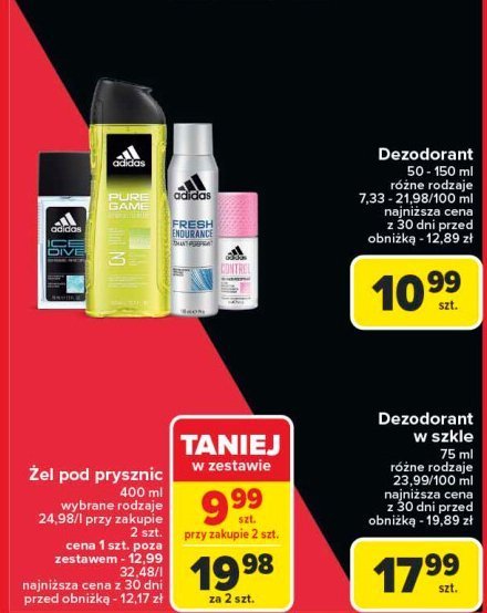 Żel pod prysznic 3w1 Adidas men pure game Adidas cosmetics promocja w Carrefour