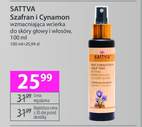 Wcierka do włosów szafran i cynamon Sattva ayurveda promocja