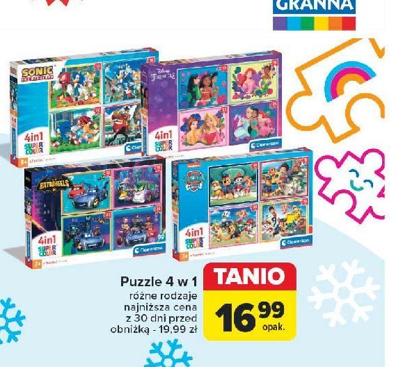 Puzzle 4w1 princess Clementoni promocja w Carrefour