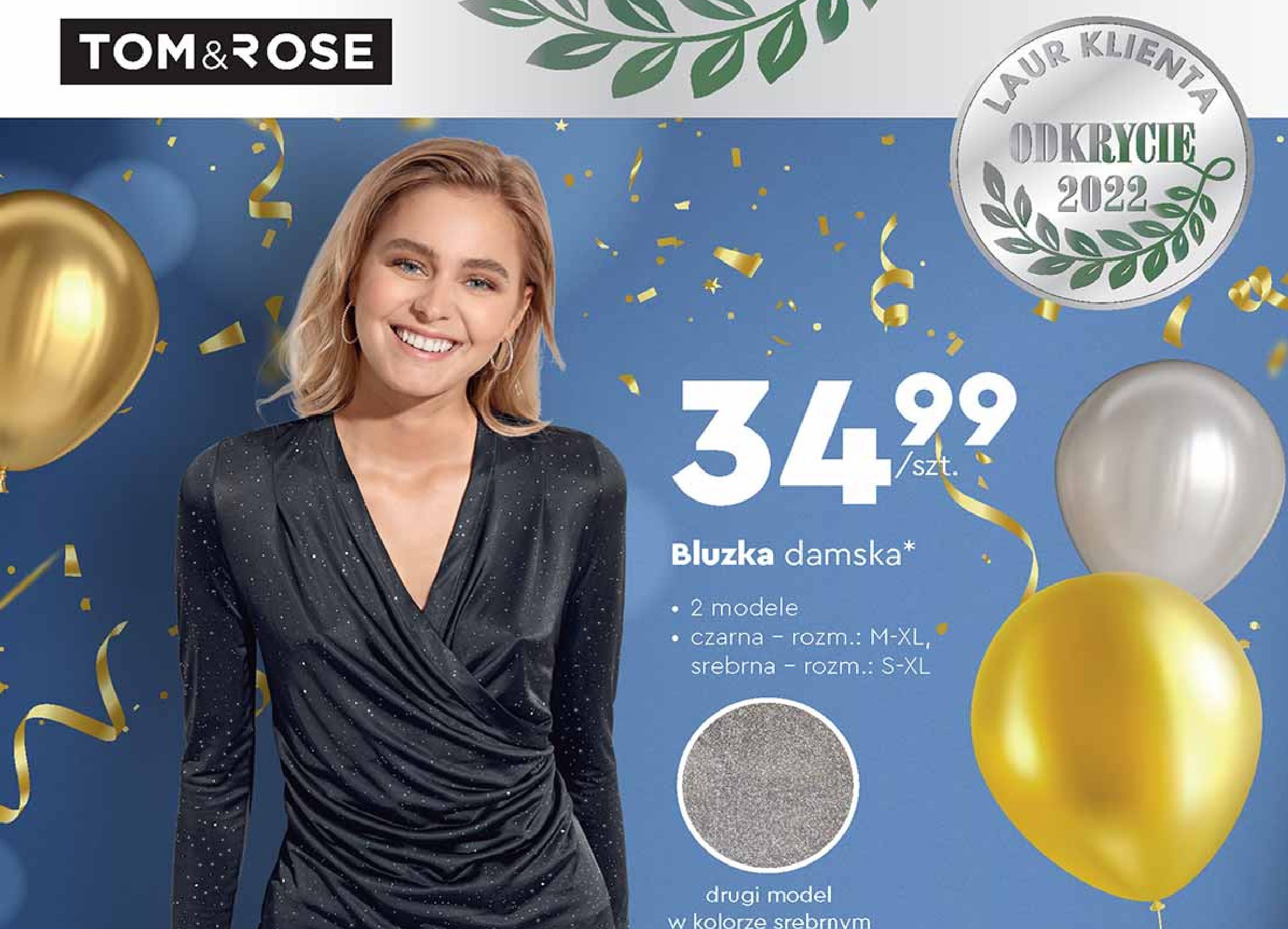 Bluzka damska s-xl srebrna Tom & rose promocja