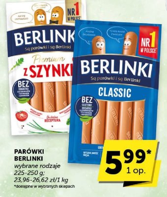 Parówki Berlinki Classic, z Szynki promocja w Groszek