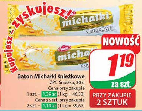 Baton z orzechami arachidowymi w białej czekoladzie Śnieżka michałki promocja