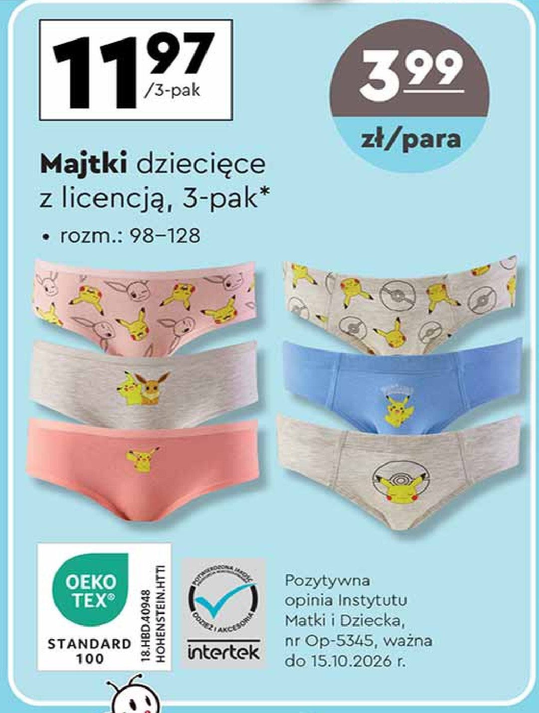 Majtki dziecięce 98-128 pokemon promocja