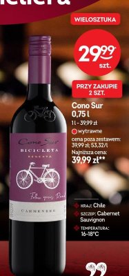 Wino Cono Sur Bicicleta Reserva Carmenere 0,75l promocja w Żabka