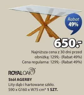 Stół AGERBY lity dąb i hartowane szkło promocja w Jysk
