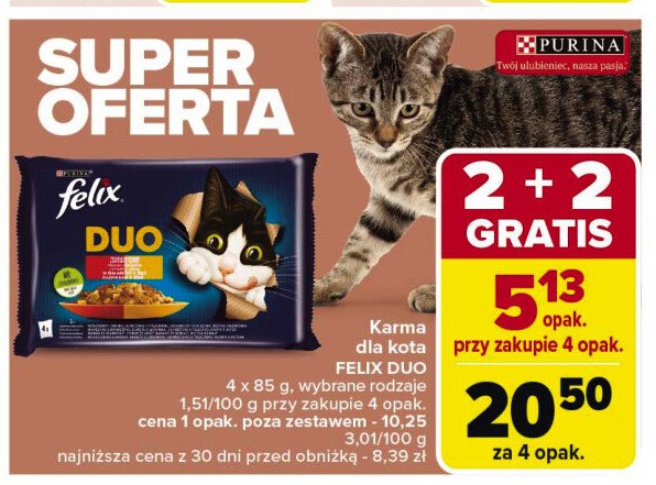 Karma dla kota z wołowiną i drobiem Purina felix fantastic duo promocja w Carrefour Market