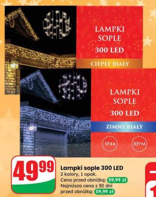 Lampki sople 300 LED zimny biały promocja w Dino