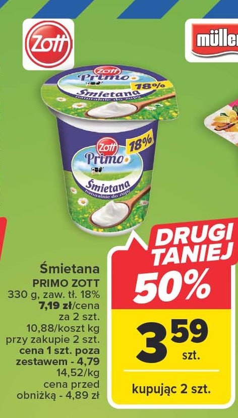 艢mietana 18% Zott primo promocja