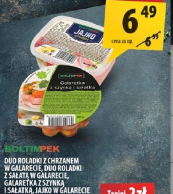 Duo rolada z chrzanem w galarecie, duo rolada z sałatą w galarecie, galaretka z szynką i sałatką, jajko w galarecie Boltimpex promocja w Arhelan