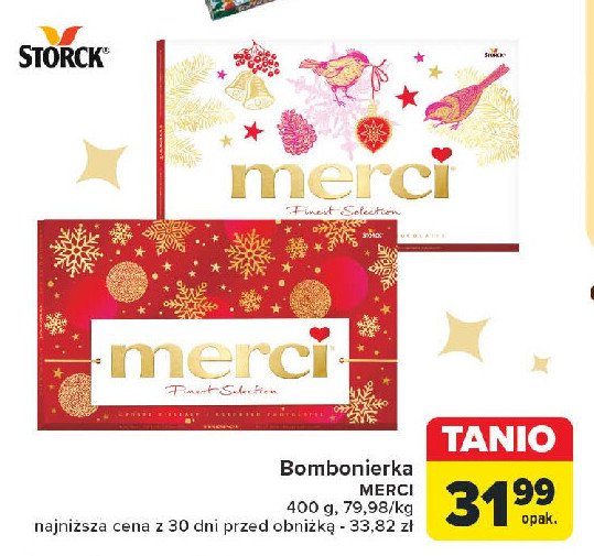 Bombonierka świąteczna biała Storck merci promocja w Carrefour Market