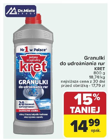 Granulki do udrożniania rur Kret promocja w Carrefour