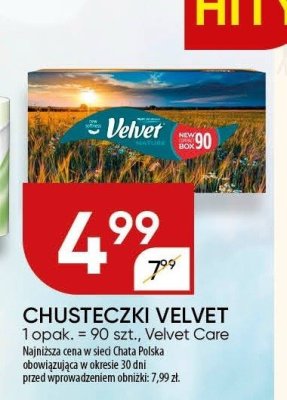 Chusteczki Velvet Premium Velvet Care promocja w Chata Polska