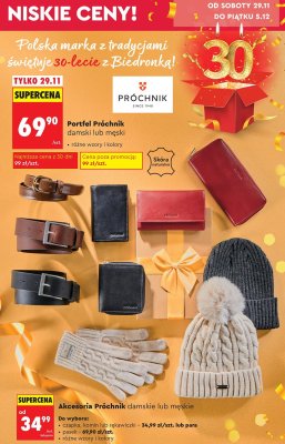 Akcesoria Próchnik damskie lub męskie (czapka, komin lub rękawiczki, pasek) promocja w Biedronka