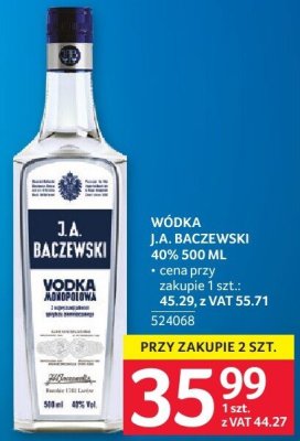 Wódka J.A. Baczewski 40% 500 ml promocja w Selgros