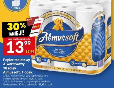 Papier toaletowy 3-warstwowy Almussoft, 18 rolek, 1 opak. promocja w Twój Market