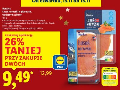 Łosoś norweski w plastrach wędzony na zimno Nautica promocja w Lidl